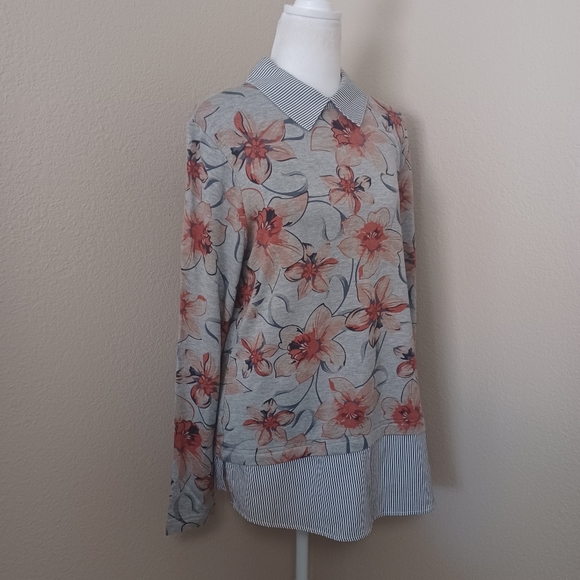 Zac & Rachel Gray Floral Print Layered Look Shirt XL Long Sleeve Collard… - Picture 9 of 14